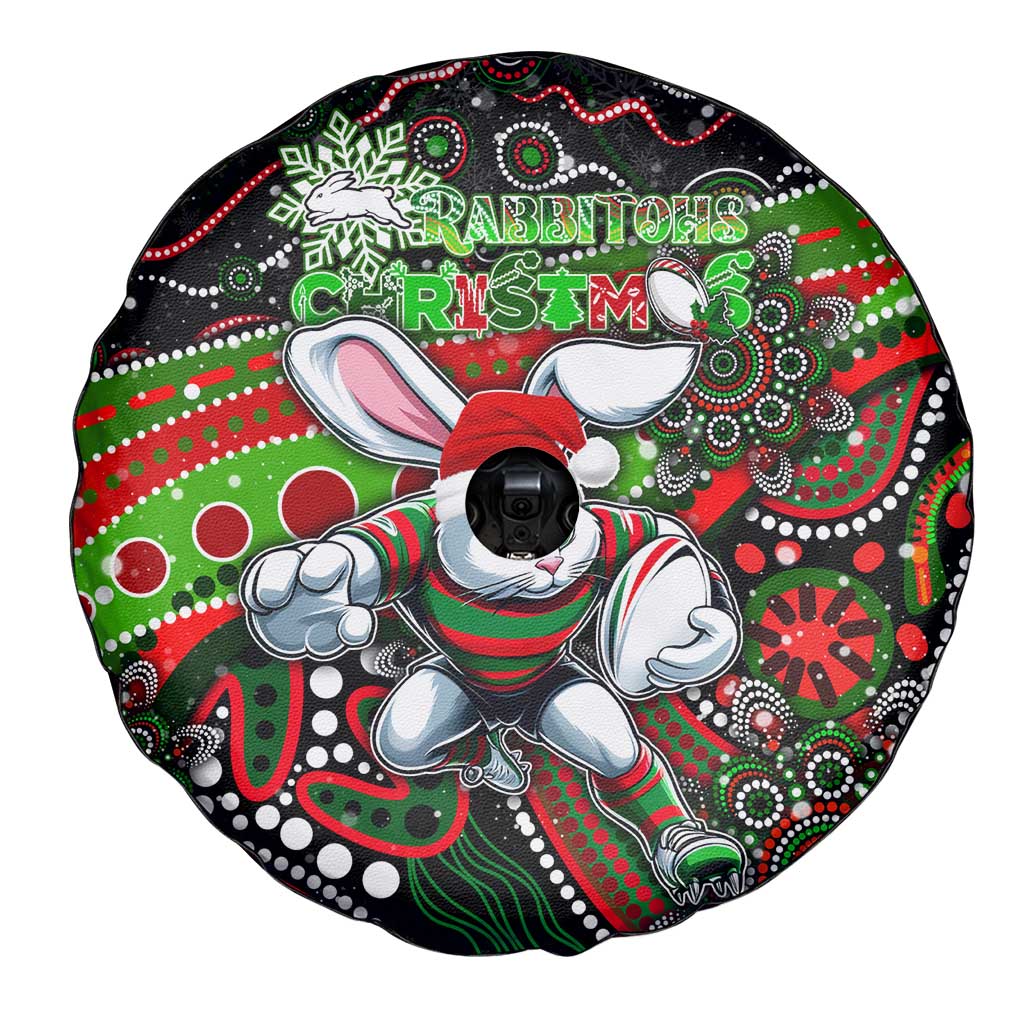 Merry Christmas Rabbitohs Spare Tire Cover Aboriginal Santa Rugby Mascot - South Sydney Bunnies