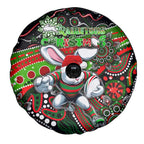 Merry Christmas Rabbitohs Spare Tire Cover Aboriginal Santa Rugby Mascot - South Sydney Bunnies