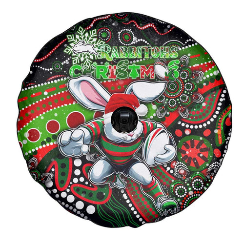 Merry Christmas Rabbitohs Spare Tire Cover Aboriginal Santa Rugby Mascot - South Sydney Bunnies