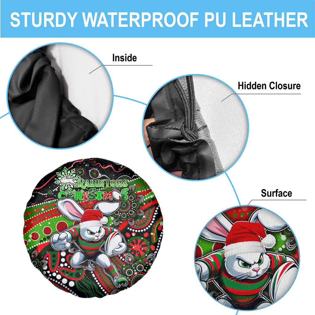 Merry Christmas Rabbitohs Spare Tire Cover Aboriginal Santa Rugby Mascot - South Sydney Bunnies