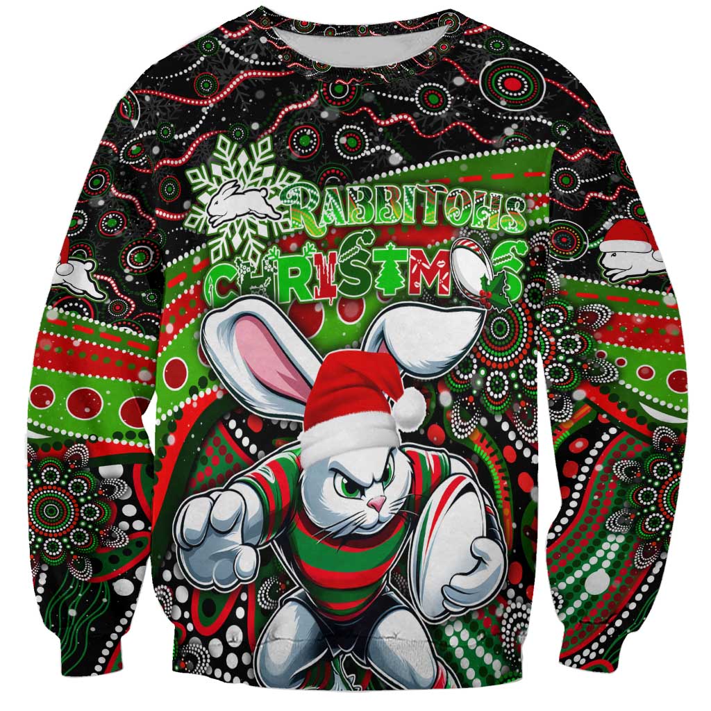Merry Christmas Rabbitohs Sweatshirt Aboriginal Santa Rugby Mascot - South Sydney Bunnies