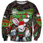 Merry Christmas Rabbitohs Sweatshirt Aboriginal Santa Rugby Mascot - South Sydney Bunnies