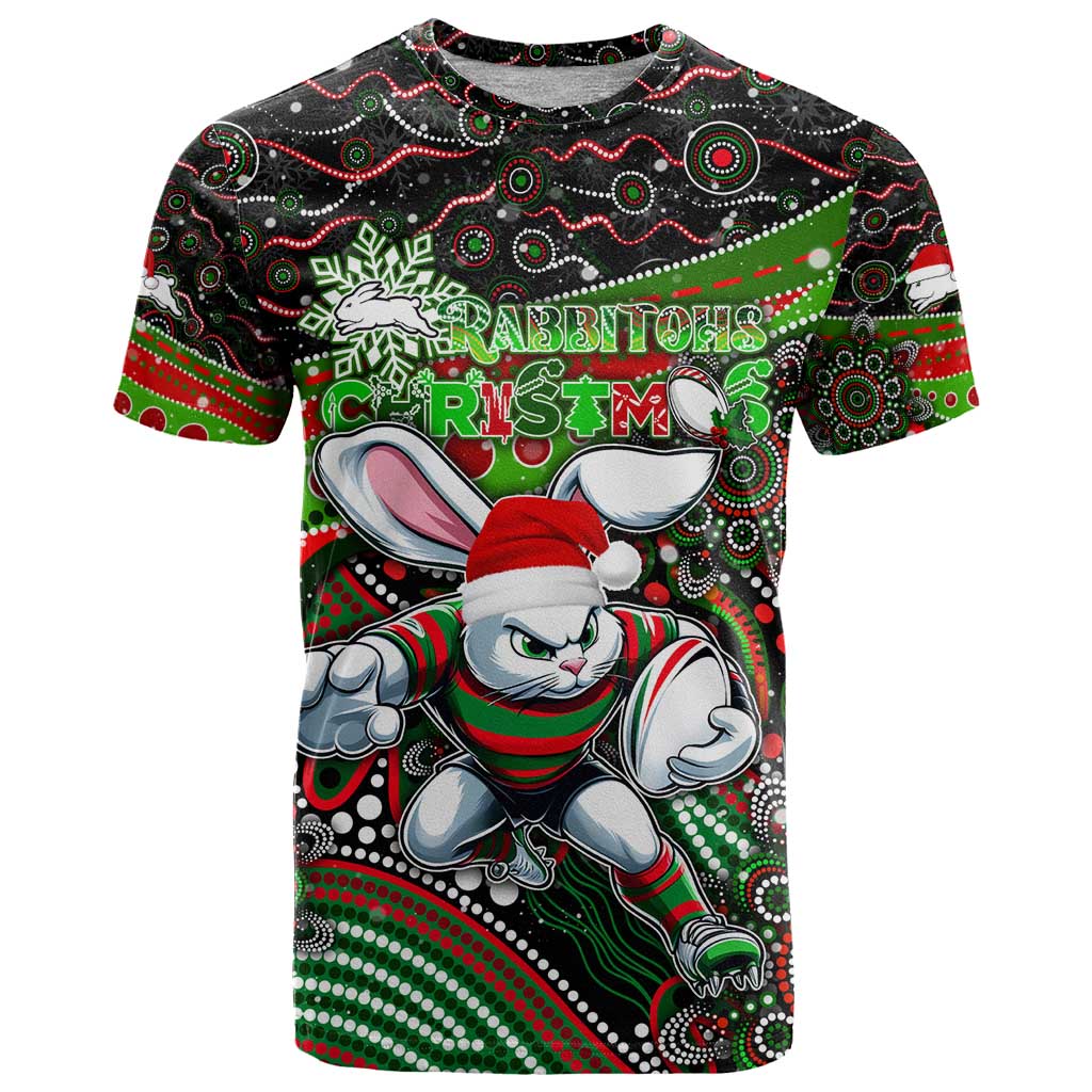 Merry Christmas Rabbitohs T Shirt Aboriginal Santa Rugby Mascot - South Sydney Bunnies