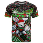 Merry Christmas Rabbitohs T Shirt Aboriginal Santa Rugby Mascot - South Sydney Bunnies