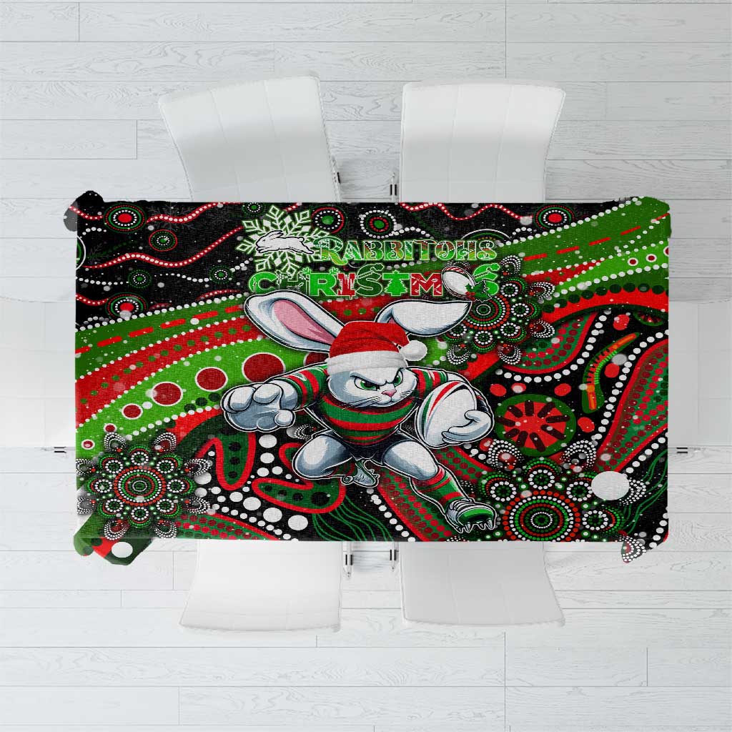 Merry Christmas Rabbitohs Tablecloth Aboriginal Santa Rugby Mascot - South Sydney Bunnies