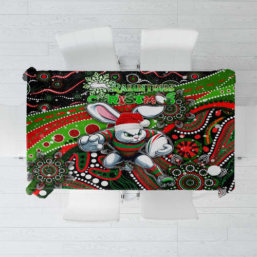 Merry Christmas Rabbitohs Tablecloth Aboriginal Santa Rugby Mascot - South Sydney Bunnies