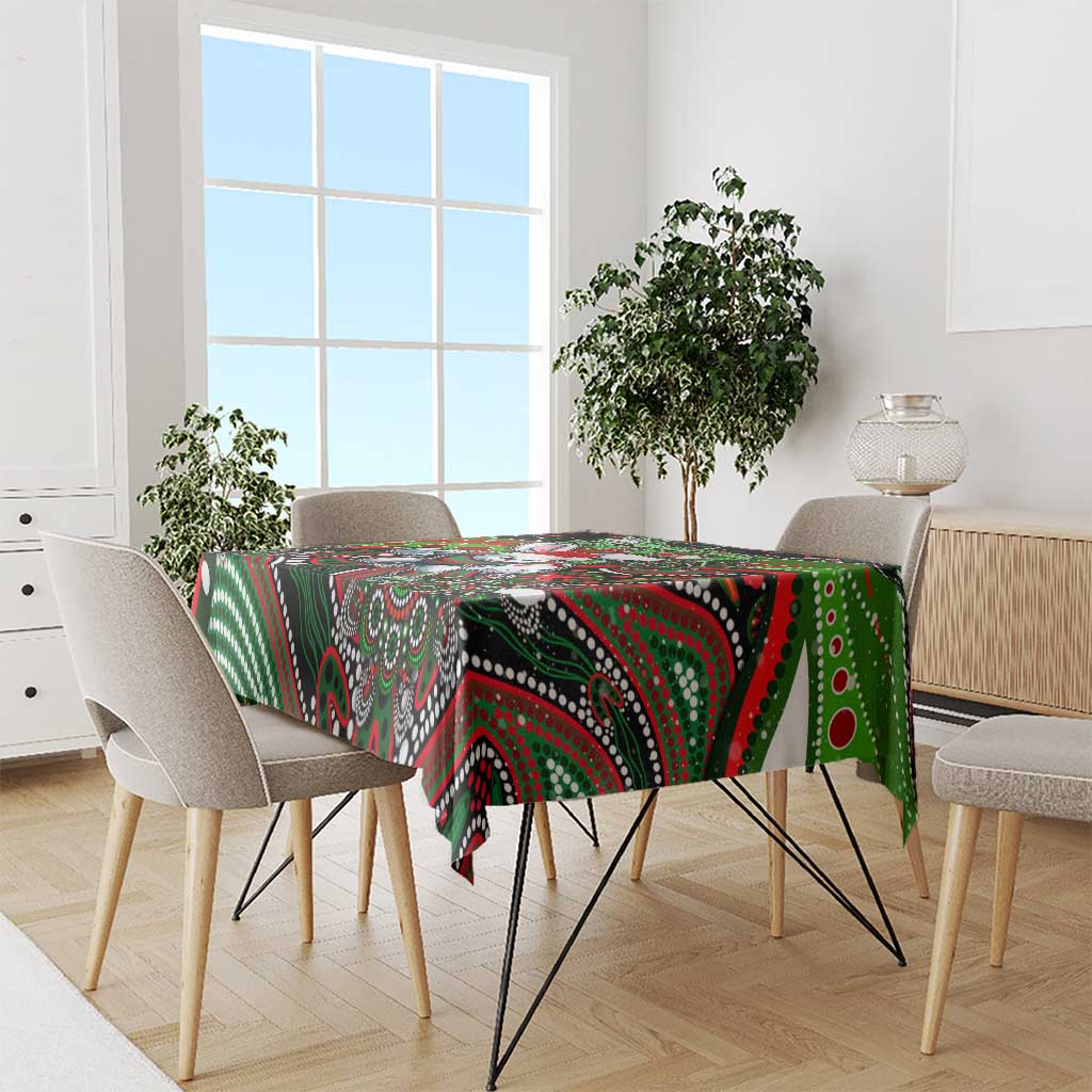 Merry Christmas Rabbitohs Tablecloth Aboriginal Santa Rugby Mascot - South Sydney Bunnies