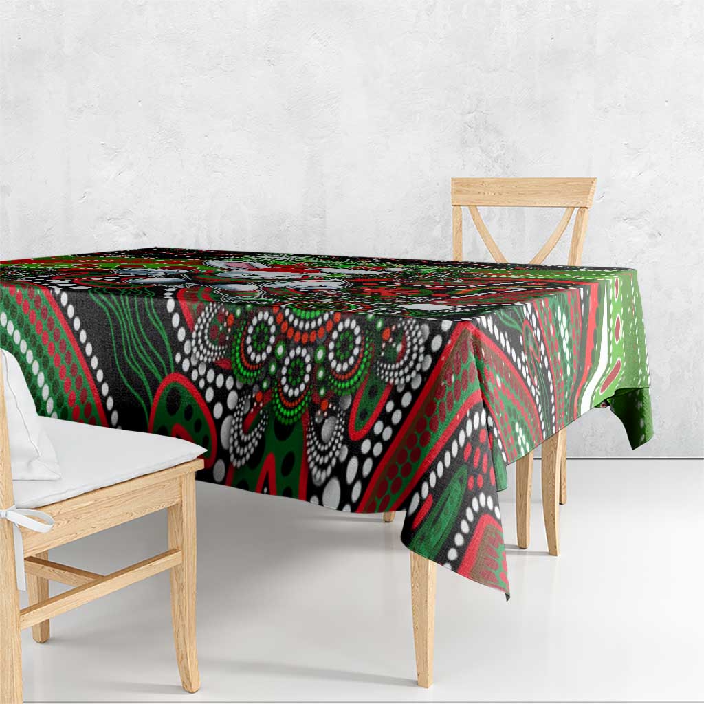 Merry Christmas Rabbitohs Tablecloth Aboriginal Santa Rugby Mascot - South Sydney Bunnies