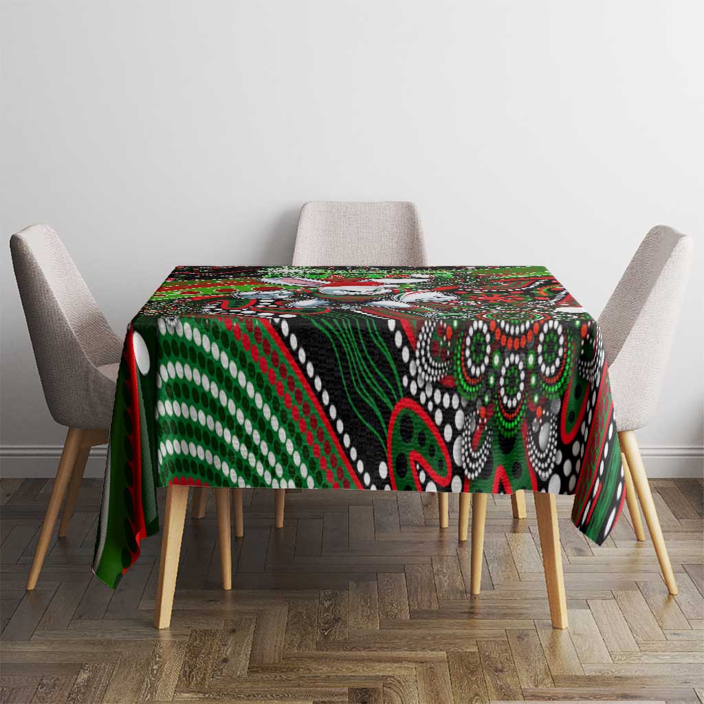 Merry Christmas Rabbitohs Tablecloth Aboriginal Santa Rugby Mascot - South Sydney Bunnies