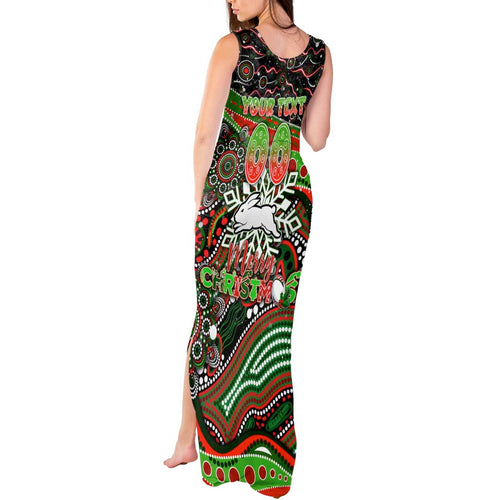 Merry Christmas Rabbitohs Tank Maxi Dress Aboriginal Santa Rugby Mascot - South Sydney Bunnies