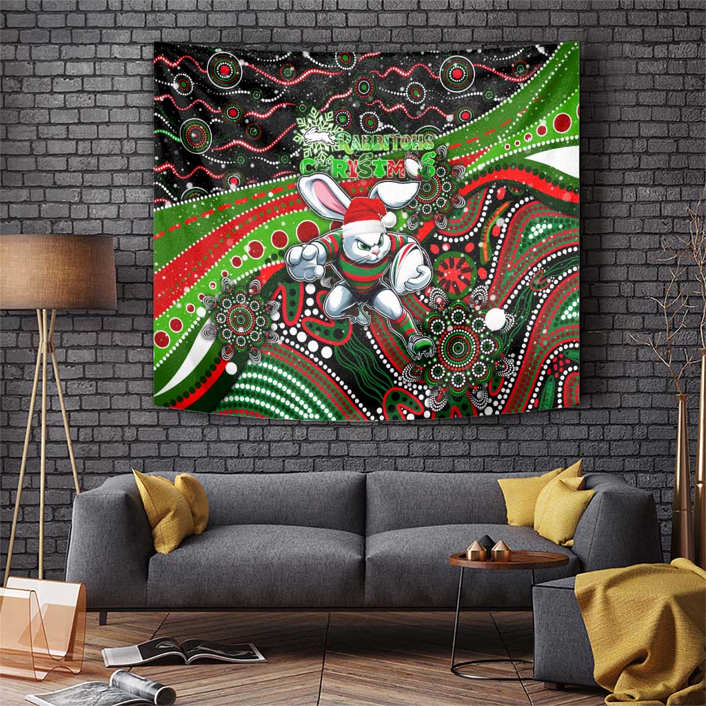 Merry Christmas Rabbitohs Tapestry Aboriginal Santa Rugby Mascot - South Sydney Bunnies