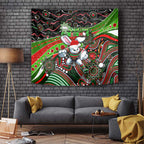 Merry Christmas Rabbitohs Tapestry Aboriginal Santa Rugby Mascot - South Sydney Bunnies