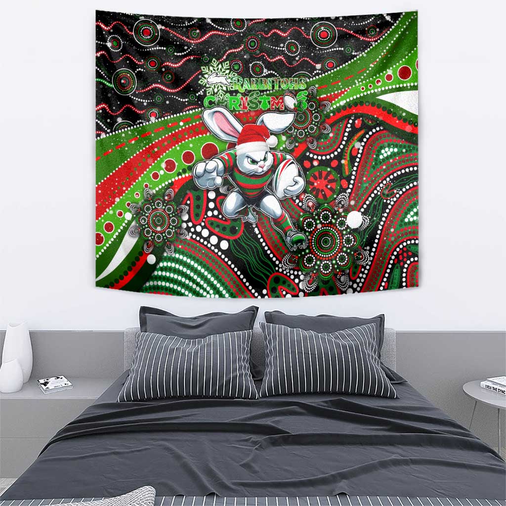 Merry Christmas Rabbitohs Tapestry Aboriginal Santa Rugby Mascot - South Sydney Bunnies