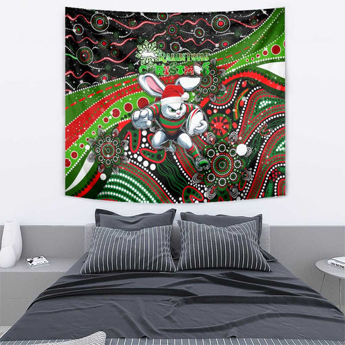 Merry Christmas Rabbitohs Tapestry Aboriginal Santa Rugby Mascot - South Sydney Bunnies