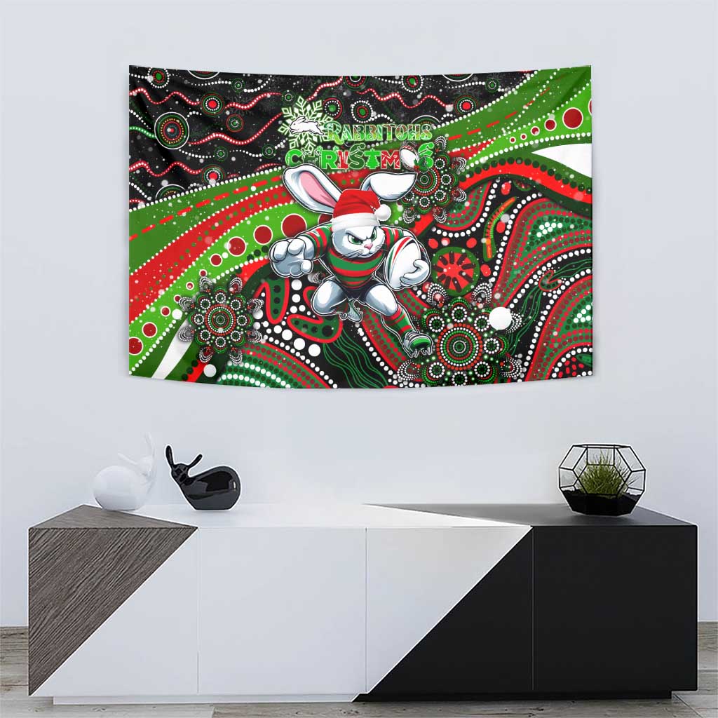 Merry Christmas Rabbitohs Tapestry Aboriginal Santa Rugby Mascot - South Sydney Bunnies