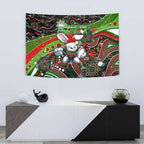 Merry Christmas Rabbitohs Tapestry Aboriginal Santa Rugby Mascot - South Sydney Bunnies