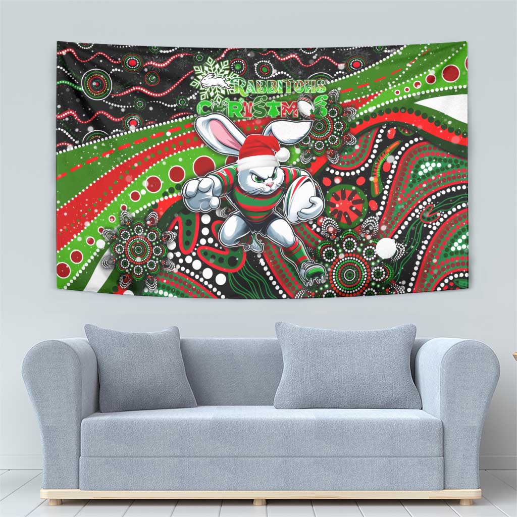 Merry Christmas Rabbitohs Tapestry Aboriginal Santa Rugby Mascot - South Sydney Bunnies