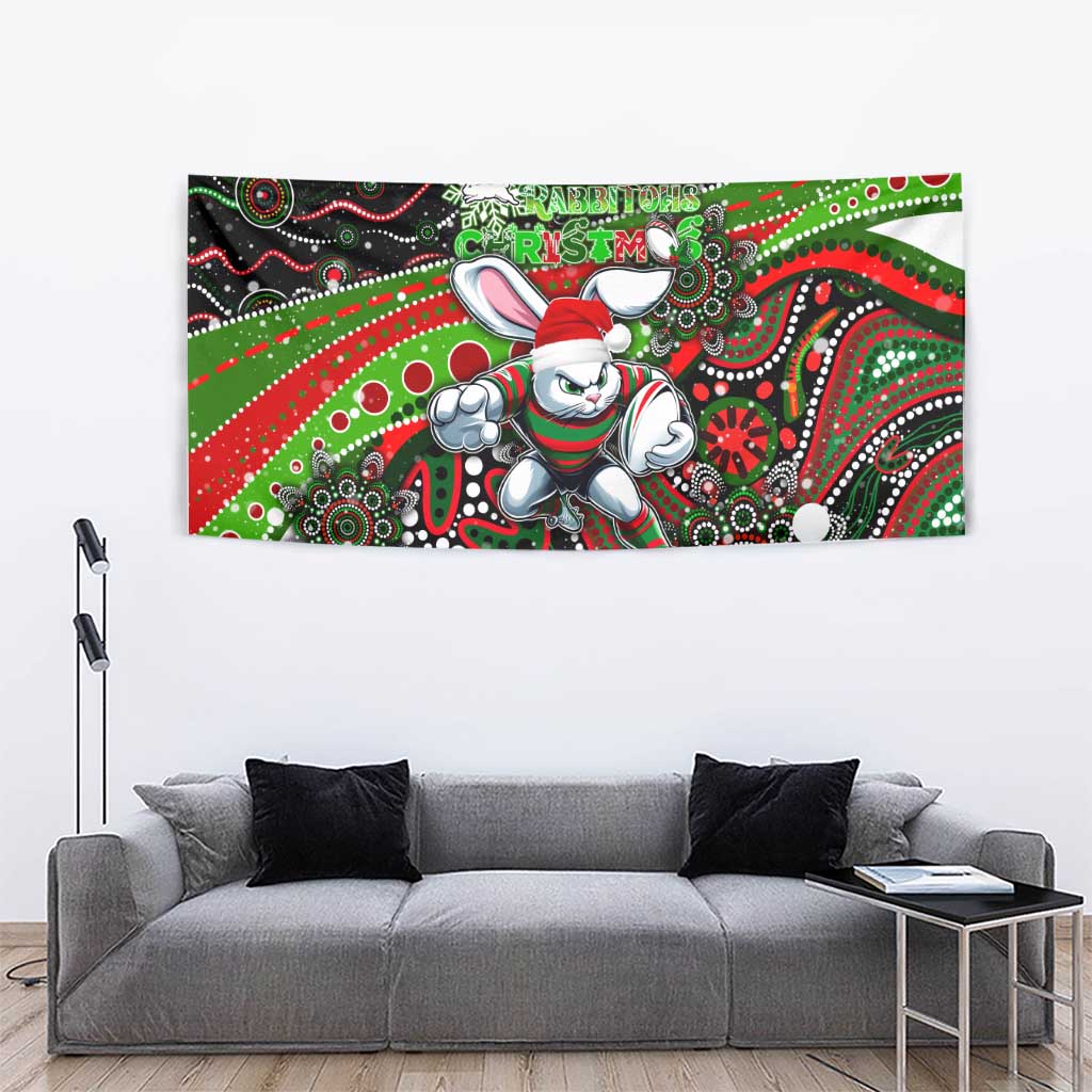 Merry Christmas Rabbitohs Tapestry Aboriginal Santa Rugby Mascot - South Sydney Bunnies