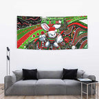 Merry Christmas Rabbitohs Tapestry Aboriginal Santa Rugby Mascot - South Sydney Bunnies