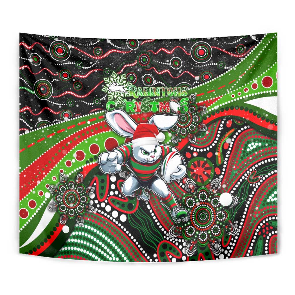 Merry Christmas Rabbitohs Tapestry Aboriginal Santa Rugby Mascot - South Sydney Bunnies