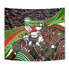 Merry Christmas Rabbitohs Tapestry Aboriginal Santa Rugby Mascot - South Sydney Bunnies