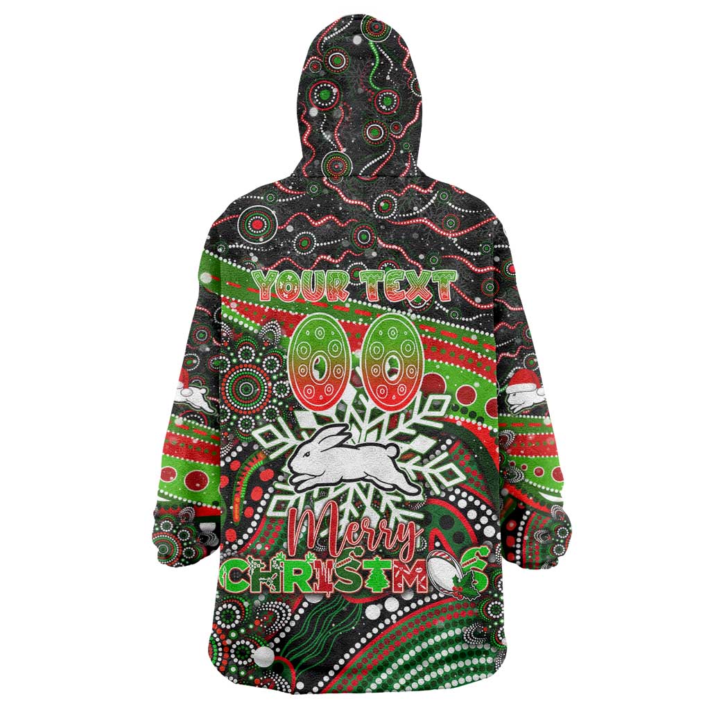 Merry Christmas Rabbitohs Wearable Blanket Hoodie Aboriginal Santa Rugby Mascot - South Sydney Bunnies