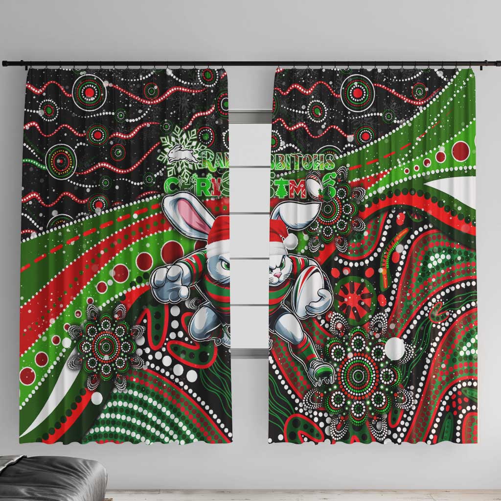 Merry Christmas Rabbitohs Window Curtain Aboriginal Santa Rugby Mascot - South Sydney Bunnies