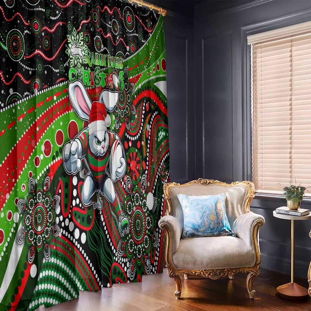 Merry Christmas Rabbitohs Window Curtain Aboriginal Santa Rugby Mascot - South Sydney Bunnies