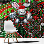 Merry Christmas Rabbitohs Window Curtain Aboriginal Santa Rugby Mascot - South Sydney Bunnies