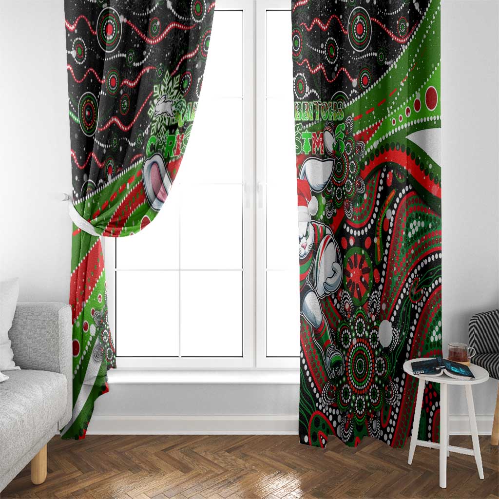 Merry Christmas Rabbitohs Window Curtain Aboriginal Santa Rugby Mascot - South Sydney Bunnies