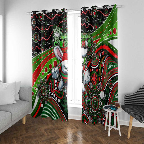 Merry Christmas Rabbitohs Window Curtain Aboriginal Santa Rugby Mascot - South Sydney Bunnies