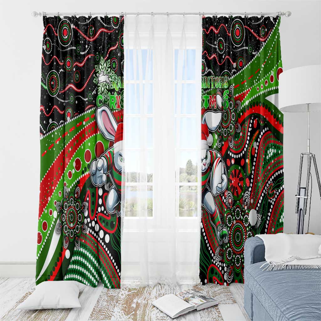 Merry Christmas Rabbitohs Window Curtain Aboriginal Santa Rugby Mascot - South Sydney Bunnies