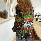Merry Christmas Rabbitohs Women Casual Shirt Aboriginal Santa Rugby Mascot - South Sydney Bunnies