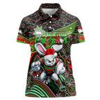 Merry Christmas Rabbitohs Women Polo Shirt Aboriginal Santa Rugby Mascot - South Sydney Bunnies