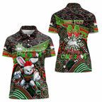Merry Christmas Rabbitohs Women Polo Shirt Aboriginal Santa Rugby Mascot - South Sydney Bunnies