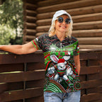 Merry Christmas Rabbitohs Women Polo Shirt Aboriginal Santa Rugby Mascot - South Sydney Bunnies