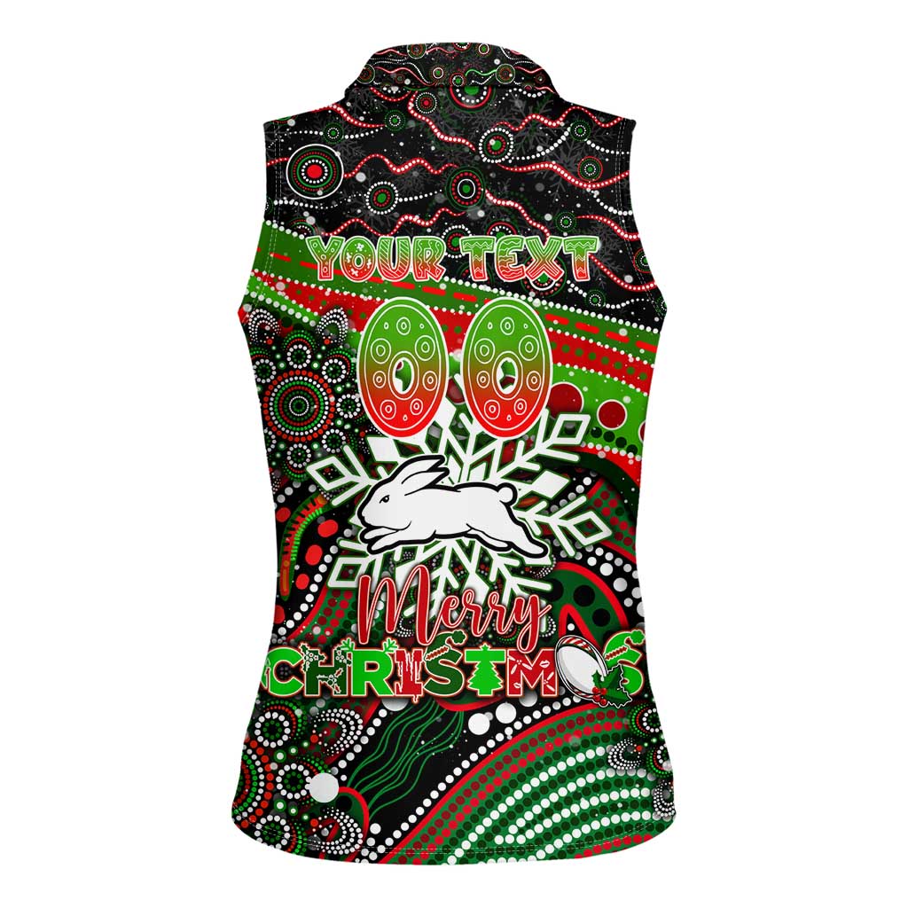 Merry Christmas Rabbitohs Women Sleeveless Polo Shirt Aboriginal Santa Rugby Mascot - South Sydney Bunnies