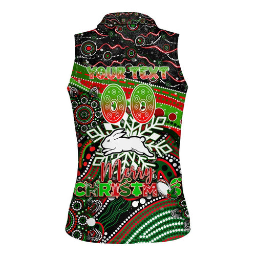 Merry Christmas Rabbitohs Women Sleeveless Polo Shirt Aboriginal Santa Rugby Mascot - South Sydney Bunnies