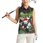 Merry Christmas Rabbitohs Women Sleeveless Polo Shirt Aboriginal Santa Rugby Mascot - South Sydney Bunnies