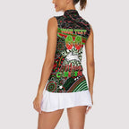Merry Christmas Rabbitohs Women Sleeveless Polo Shirt Aboriginal Santa Rugby Mascot - South Sydney Bunnies