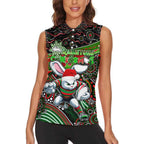 Merry Christmas Rabbitohs Women Sleeveless Polo Shirt Aboriginal Santa Rugby Mascot - South Sydney Bunnies