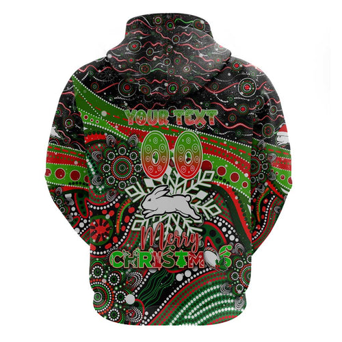 Merry Christmas Rabbitohs Zip Hoodie Aboriginal Santa Rugby Mascot - South Sydney Bunnies