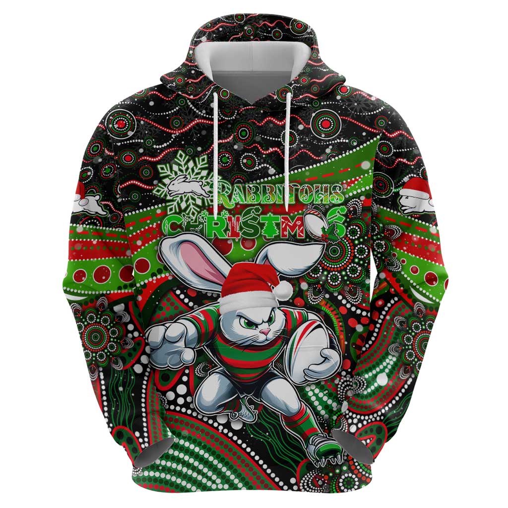 Merry Christmas Rabbitohs Zip Hoodie Aboriginal Santa Rugby Mascot - South Sydney Bunnies