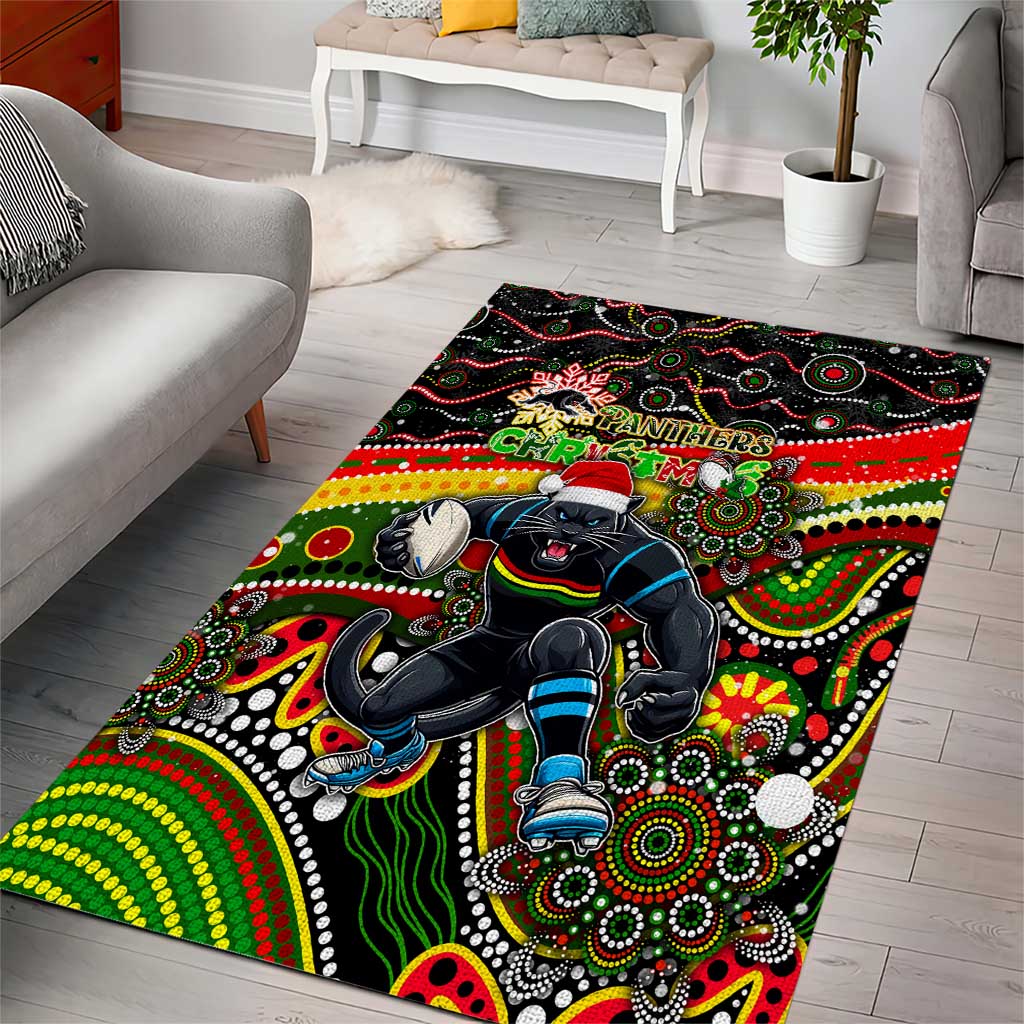 Merry Christmas Penrith Panthers Area Rug Aboriginal Santa Rugby Mascot - The Riff