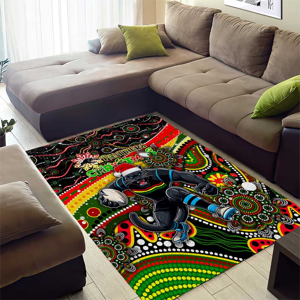 Merry Christmas Penrith Panthers Area Rug Aboriginal Santa Rugby Mascot - The Riff