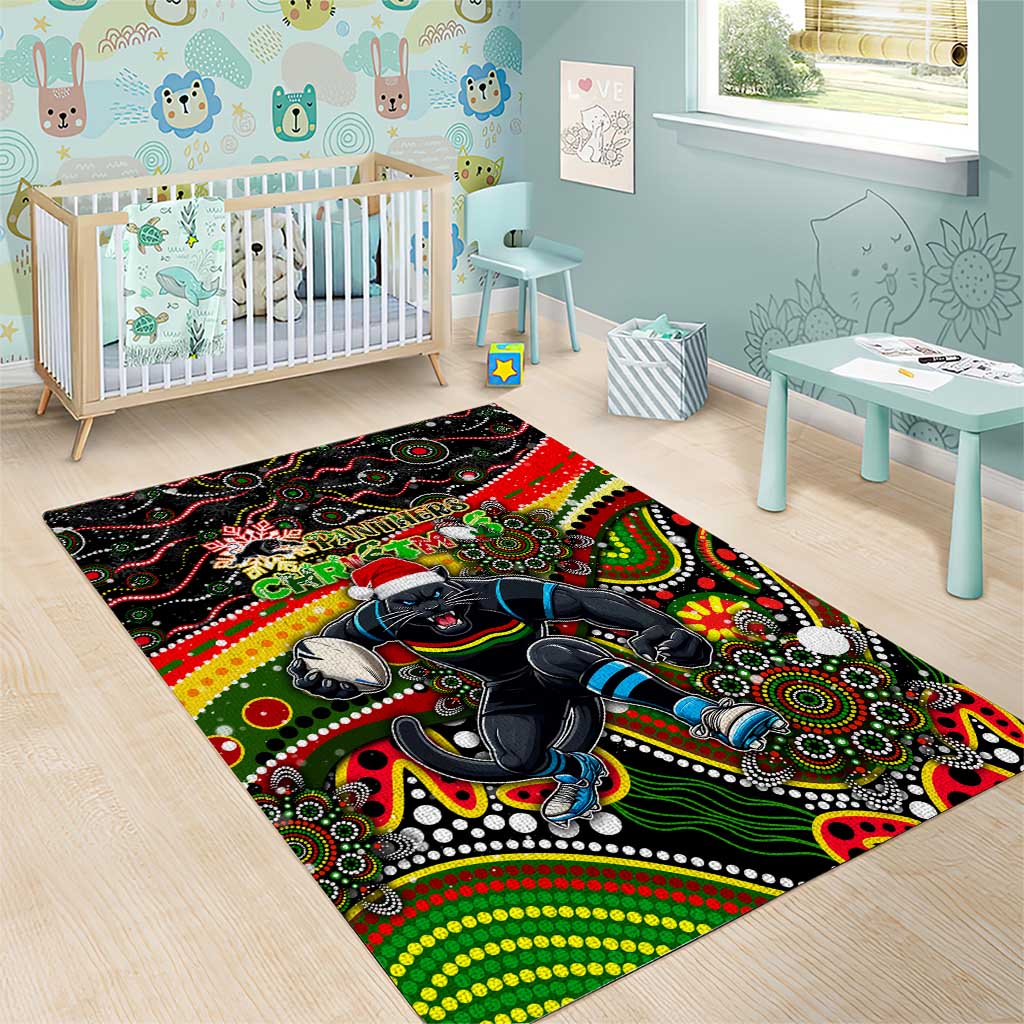 Merry Christmas Penrith Panthers Area Rug Aboriginal Santa Rugby Mascot - The Riff