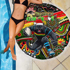 Merry Christmas Penrith Panthers Beach Blanket Aboriginal Santa Rugby Mascot - The Riff