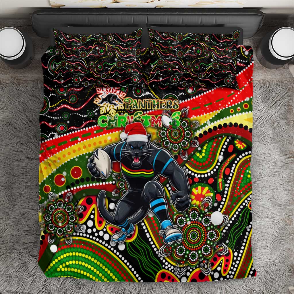 Merry Christmas Penrith Panthers Bedding Set Aboriginal Santa Rugby Mascot - The Riff