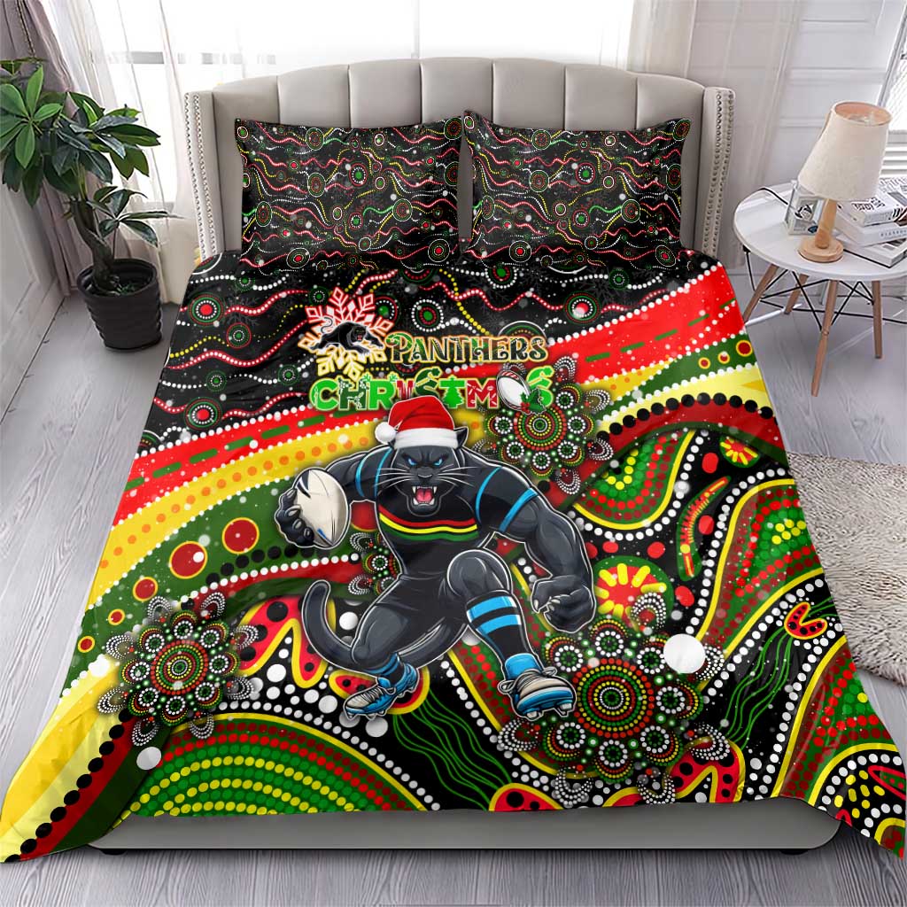 Merry Christmas Penrith Panthers Bedding Set Aboriginal Santa Rugby Mascot - The Riff