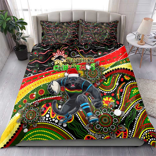 Merry Christmas Penrith Panthers Bedding Set Aboriginal Santa Rugby Mascot - The Riff